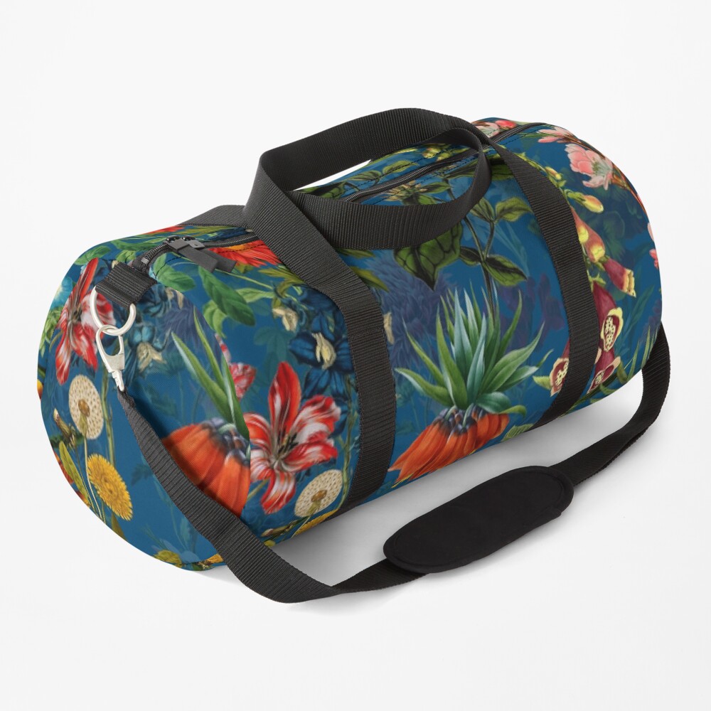 Vintage Blue Springflower Meadow Night Duffle Bag