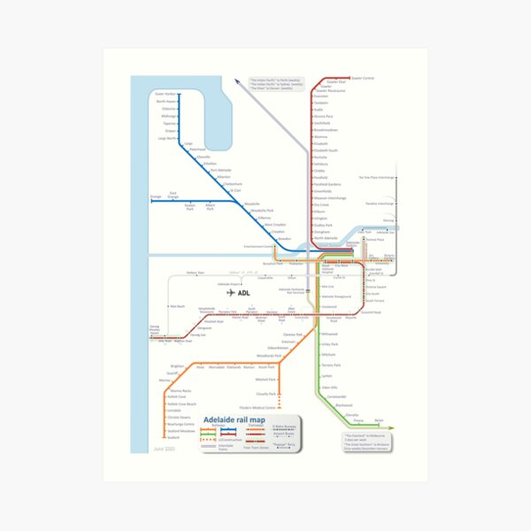 Adelaide Train And Tram Map Art Print By Railmaps Redbubble