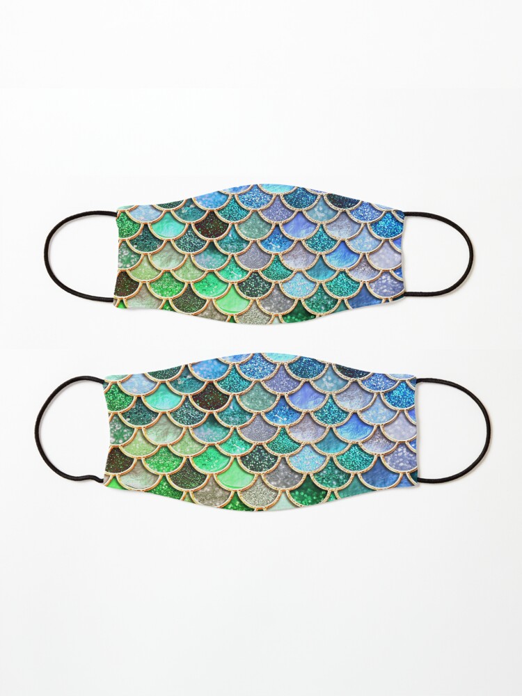 Alternate view of Green and Blue Sparkle Faux Glitter Mermaid Scales Mask