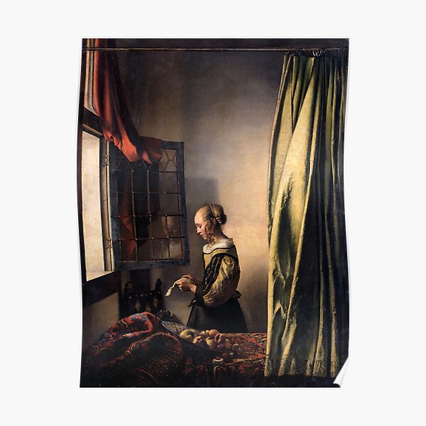 Girl Reading a Letter by an Open Window, by Jan Vermeer Poster