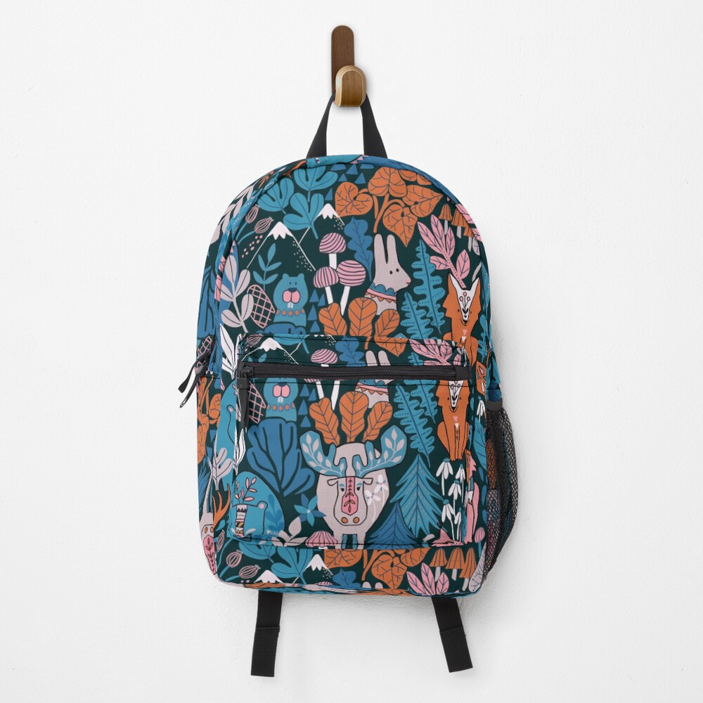 Animals of Canada. Forest, plants, mountains, mushrooms Backpack