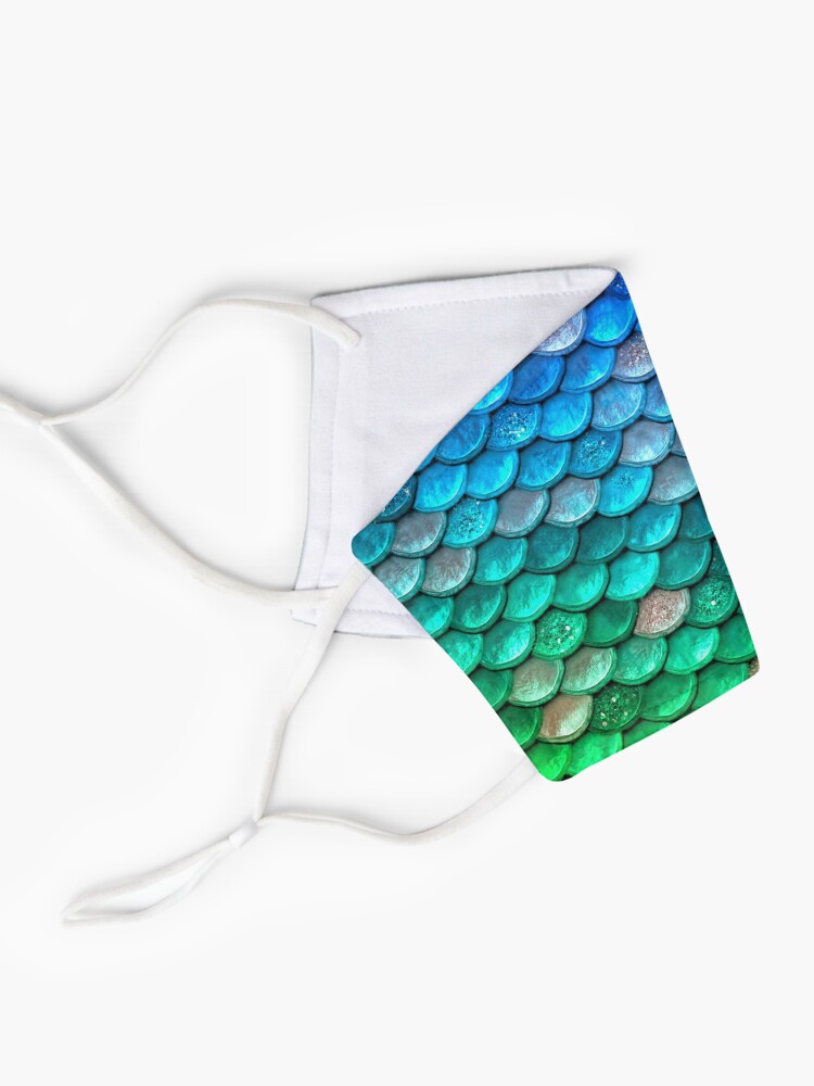 Alternate view of Green and Blue Sparkle Faux Glitter Mermaid Scales Mask