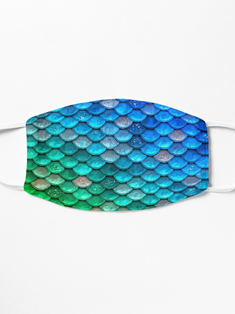 Alternate view of Green and Blue Sparkle Faux Glitter Mermaid Scales Mask