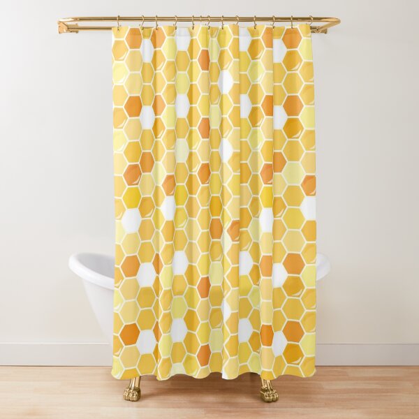 Bumble Bee Shower Curtain, Fluffy Bee with Wings, Yellow Daisy