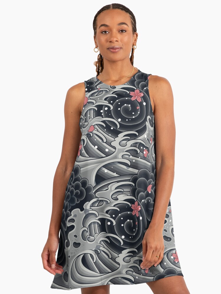 Rough Japanese Waves A-Line Dress