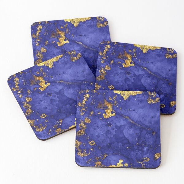 Indigo Blue and Gold veined Faux Marble Coasters (Set of 4)