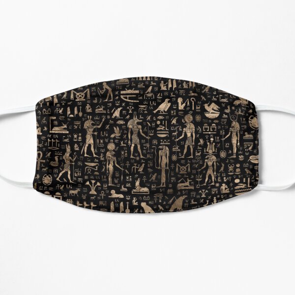 Ancient Egyptian Gods and hieroglyphs - Black and gold Flat Mask