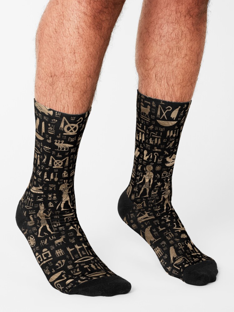 "Ancient Egyptian Gods and hieroglyphs Black and gold " Socks for Sale by k9printart Redbubble