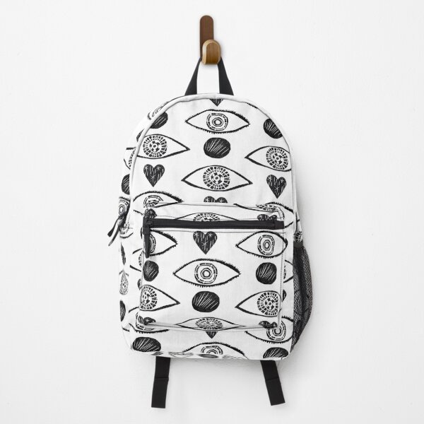 Evil Eye Black And White Linocut Pattern Backpack