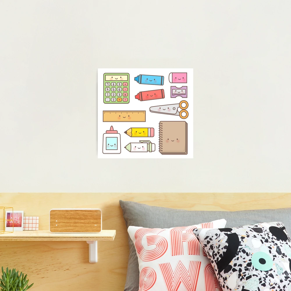 Kawaii Back to School Supplies Doodle Pattern Poster for Sale by