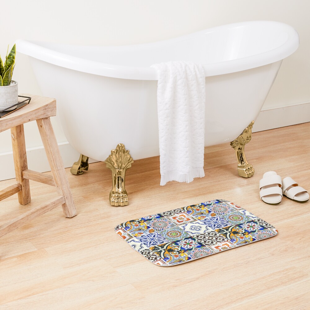 "Colorful Portuguese Tile" Bath Mat for Sale by mattpanta Redbubble