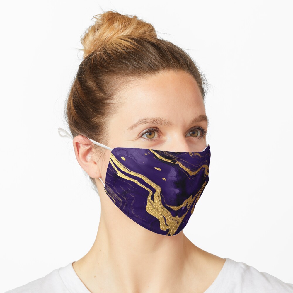 Dark Purple Ink Marble Texture with Gold Veins Mask