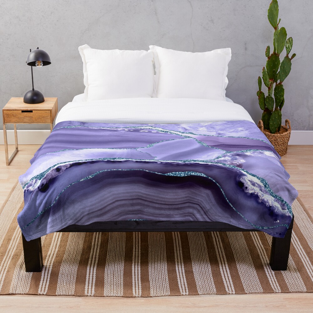Purple Mermaid Glitter Agate and Marble Landscape Throw Blanket