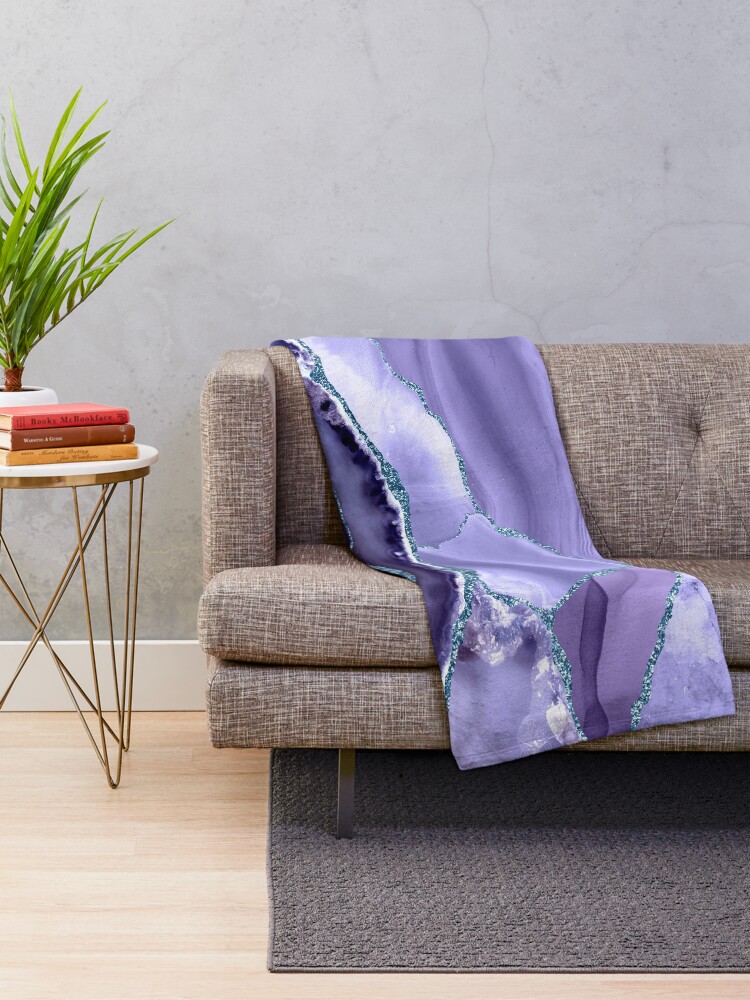 Alternate view of Purple Mermaid Glitter Agate and Marble Landscape Throw Blanket