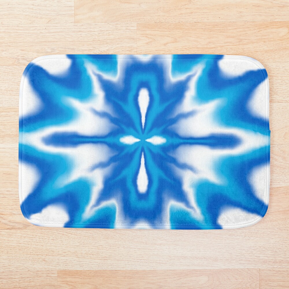 blue and white bath mat