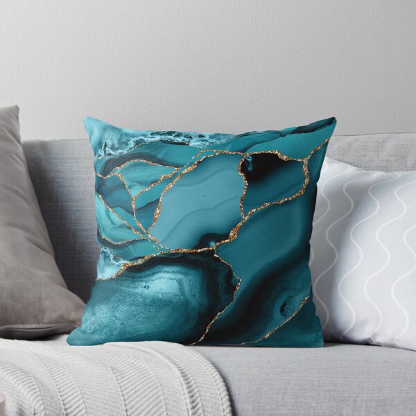 Aperçu de l'œuvre Paysage ondulé en faux marbre bleu sarcelle et or créée et vendue par MysticMarble.