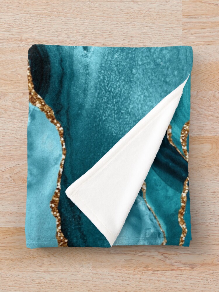 Thumbnail 3 of 6, Throw Blanket, Teal And Gold Faux Marble Landscape Waves designed and sold by MysticMarble.