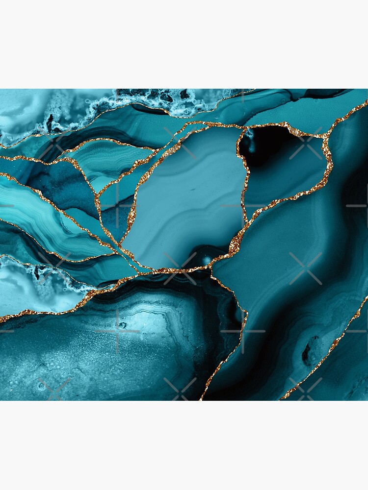 Teal And Gold Marble Landscape Waves by MysticMarble