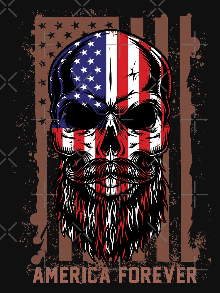 "July 4th Vintage American Flag Beard Skull Patriotic Gift Independence