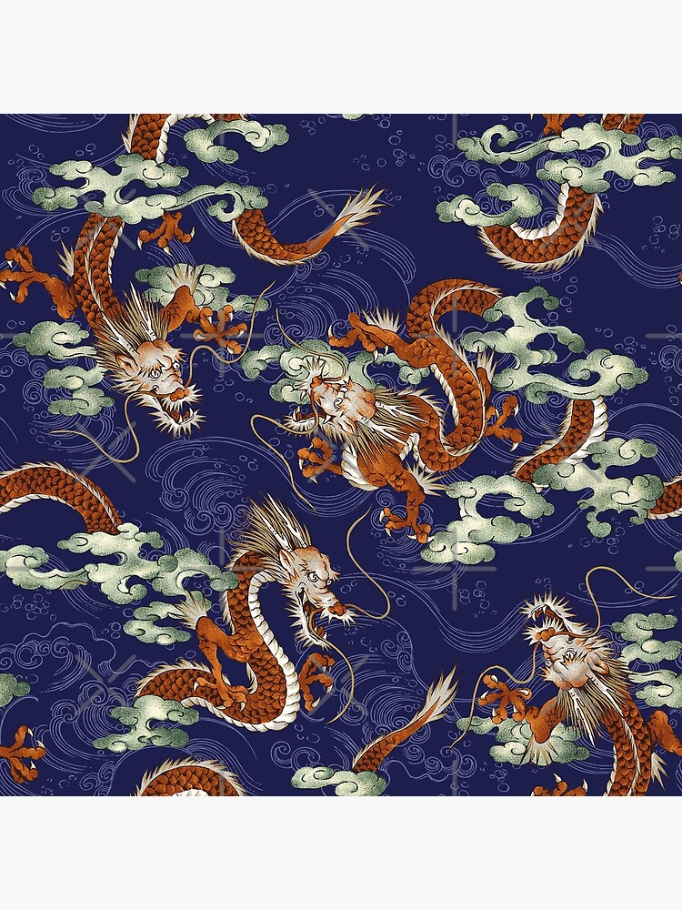 Japanese Dragon and Koi Fish on Floral Tattoo Printed Power Mesh Fabri