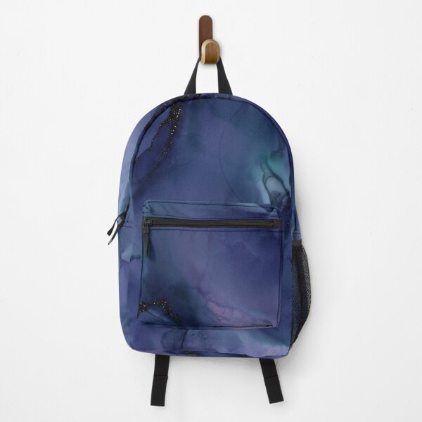 Blue liquid Marble Ink and black Glitter Backpack