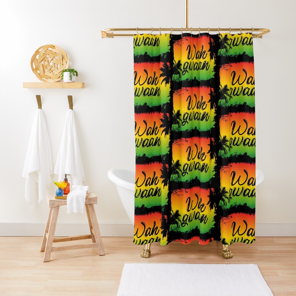 "Wah Gwaan Jamaican Hello Slang Quote" Shower Curtain for Sale by