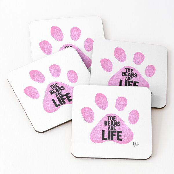 Toe Beans Are Life Pink Paw Print Coasters (Set of 4)