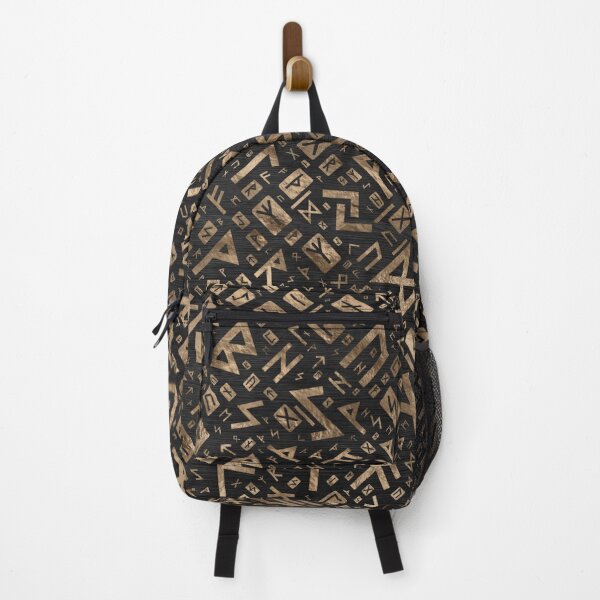 Elder Runes - Futhark Pattern Gold on Black Wood #2 Backpack
