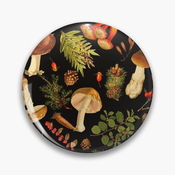 Item preview, Patrón de bosque de medianoche de hongos tóxicos vintage sobre fondo negro Jardín botánico nocturno Jardín nocturno designed and sold by UtArt.