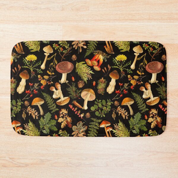 Item preview, Vintage toxic mushrooms midnight forest pattern on black Botanical Night Garden Nightgarden designed and sold by UtArt.
