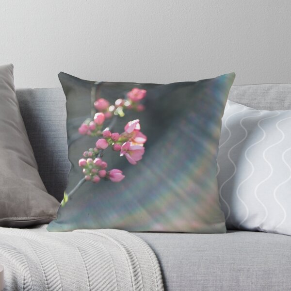Rainbow and pink blossom Throw Pillow