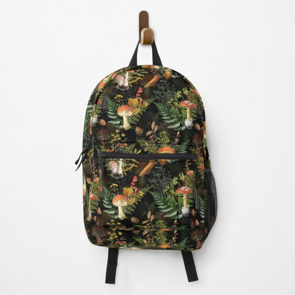 black backpack with flowers