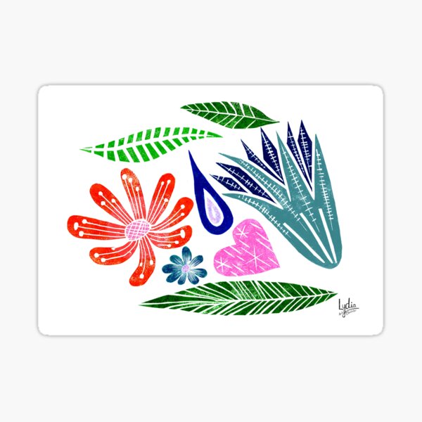 Linocut Leafs And Flowers Sticker