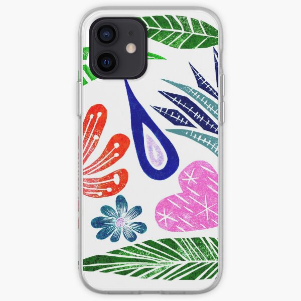 Linocut Leafs And Flowers iPhone Soft Case