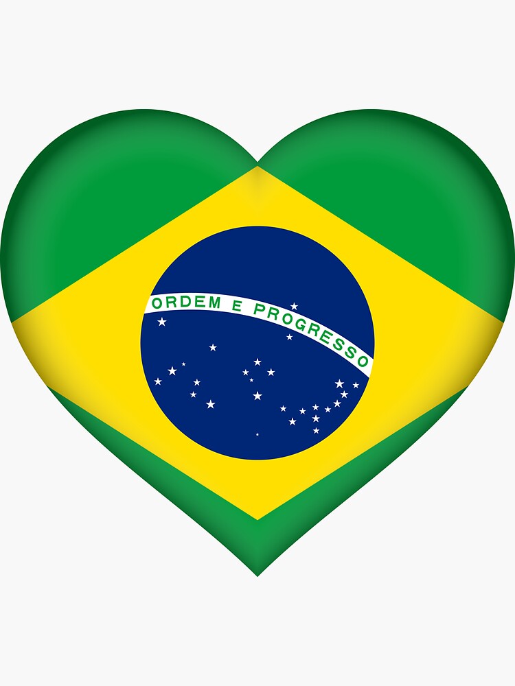 Flag Of Brazil Heart Shape Sticker By Nodosy Redbubble