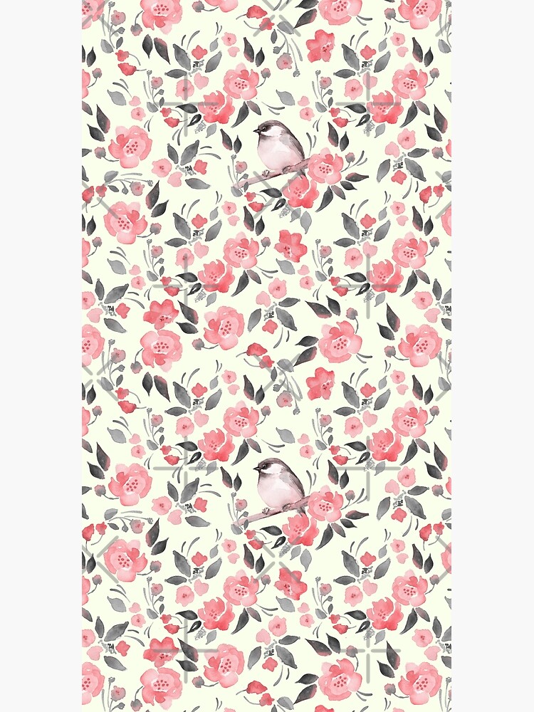 Watercolor floral background with cute bird /2 by Gribanessa
