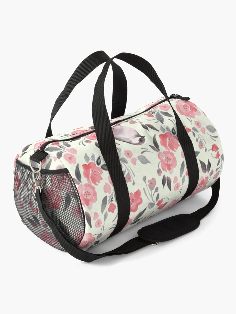 Alternate view of Watercolor floral background with cute bird /2 Duffle Bag
