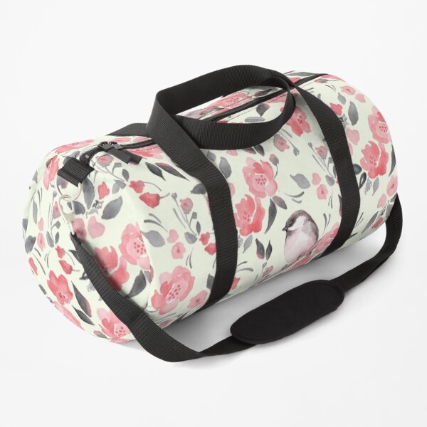 Watercolor floral background with cute bird /2 Duffle Bag