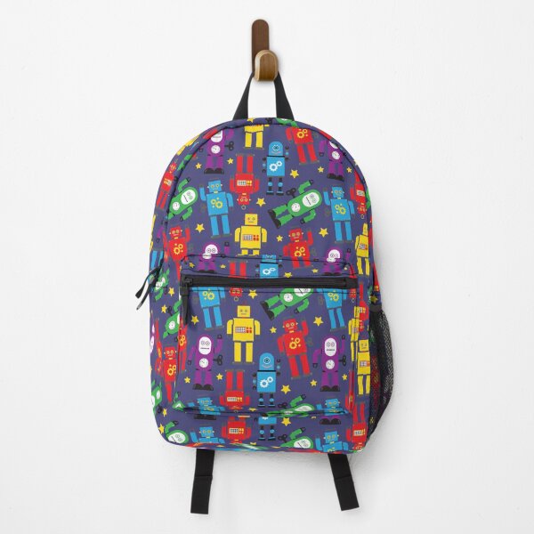 Item preview, Colourful Robots Pattern on Navy Blue designed and sold by HotHibiscus.
