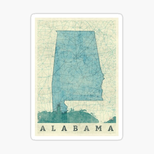 Alabama Map Blue Vintage Sticker