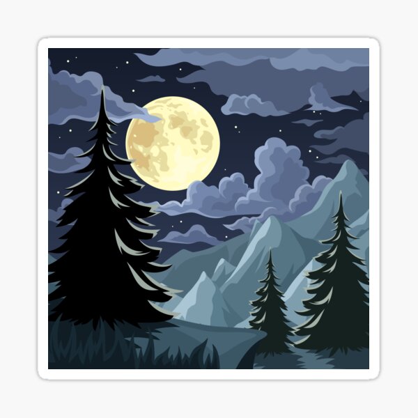 Item preview, Night landscape with mountains and fir-trees. designed and sold by Naddya.