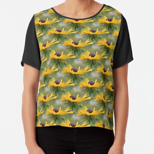 Soft Black Eyed Susan Flower Pattern Chiffon Top
