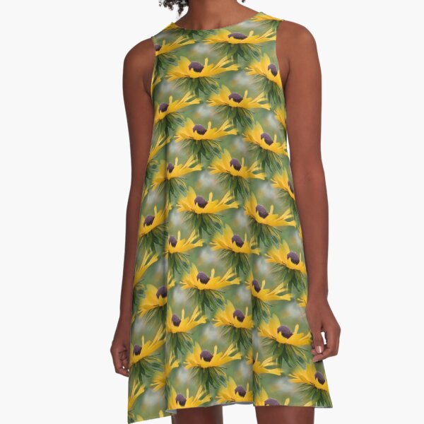 Soft Black Eyed Susan Flower Pattern A-Line Dress