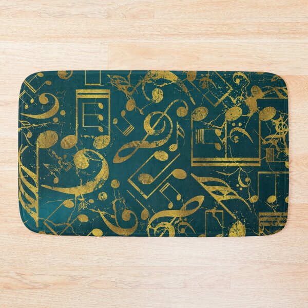 Item preview, Golden Grunge  Musical notes pattern on teal  designed and sold by k9printart.