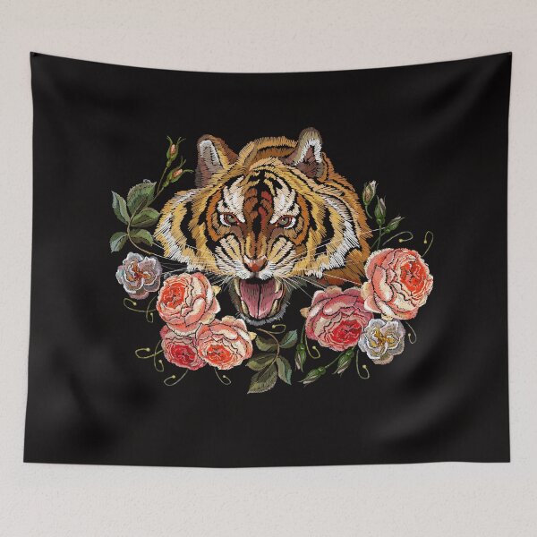 Item preview, Embroidery tiger and roses designed and sold by matrioshka.