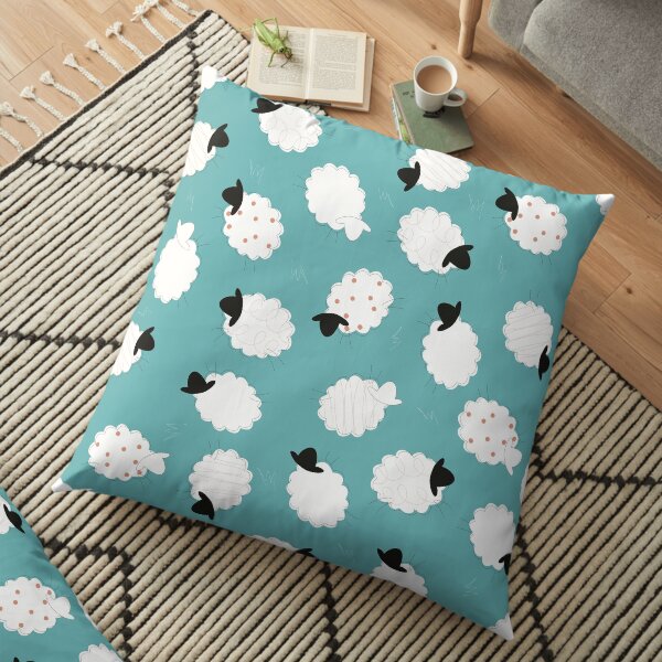 Ditzy teal and coral sheep Floor Pillow