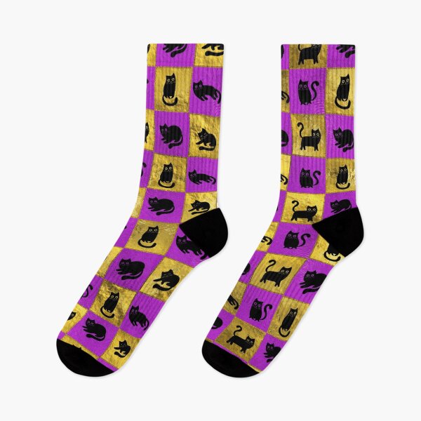 Item preview, Cute Black Cat Pattern on  fuschia and gold designed and sold by k9printart.