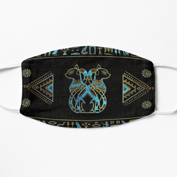 Egyptian Cats Gold and blue stained glass Flat Mask