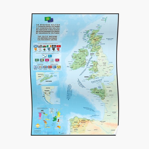 Les nations celtiques : cartes, drapeaux et langues (version 3) Poster