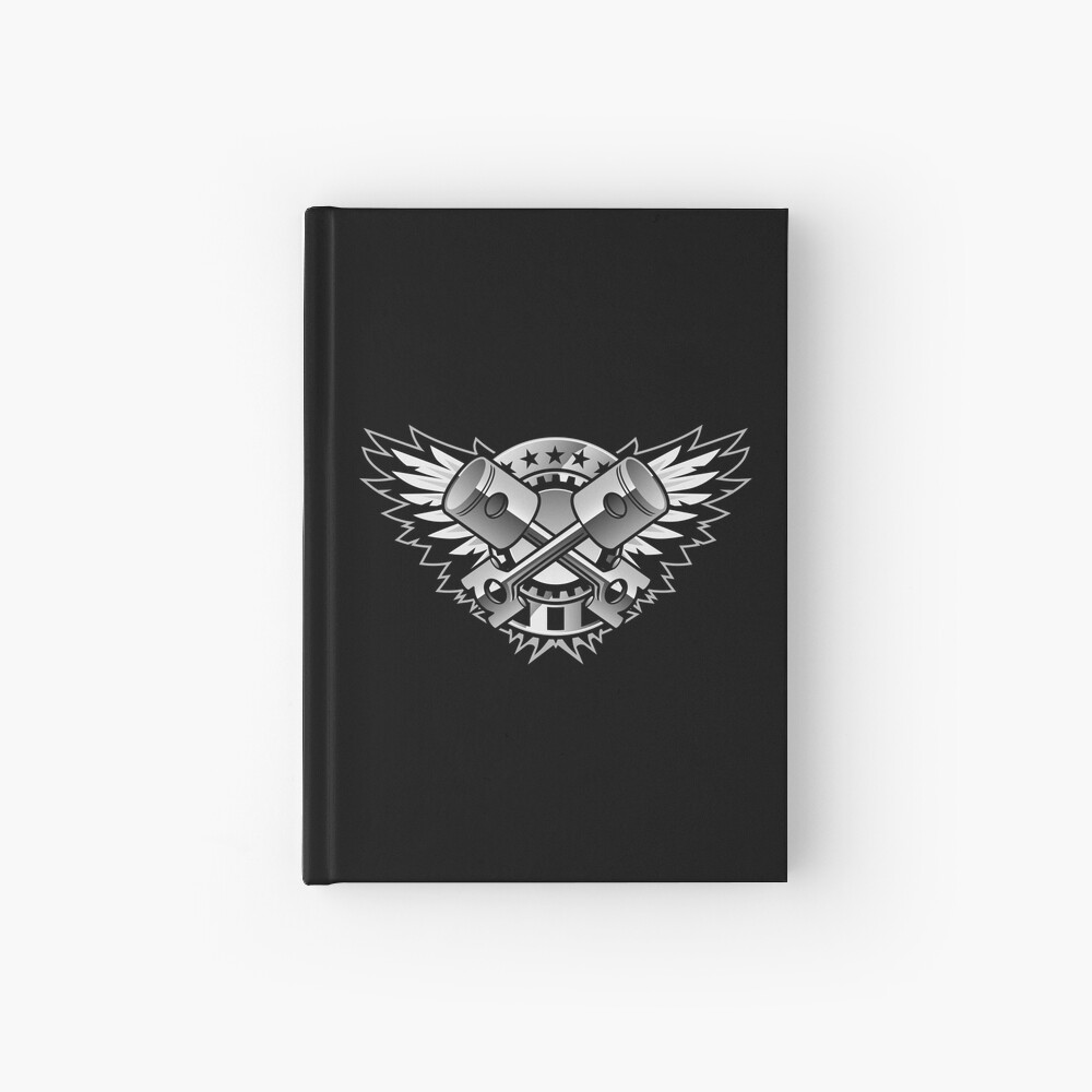 Crossed Pistons and Wings with Stars and Stripes Chrome Logo Hardcover Journal